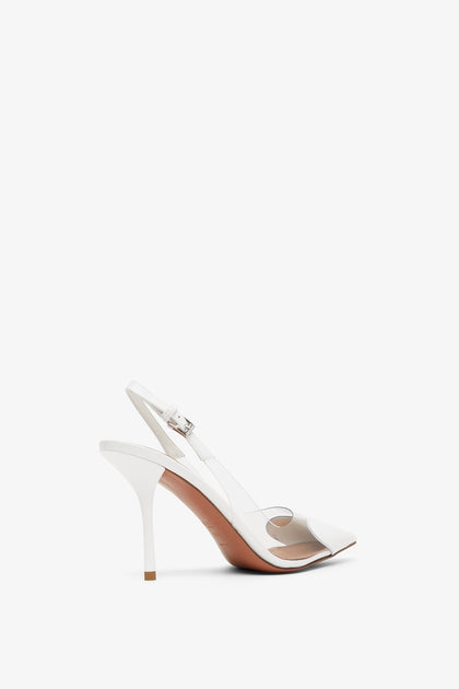 もあ　HEART MOTIF POINTED TOE PUMPS Alaïa | Coeur 90 white patent slingbacks | Savannahs