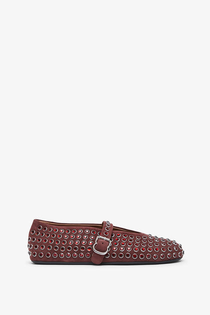 Alaïa | Embellished dark red suede ballet flats | Savannahs