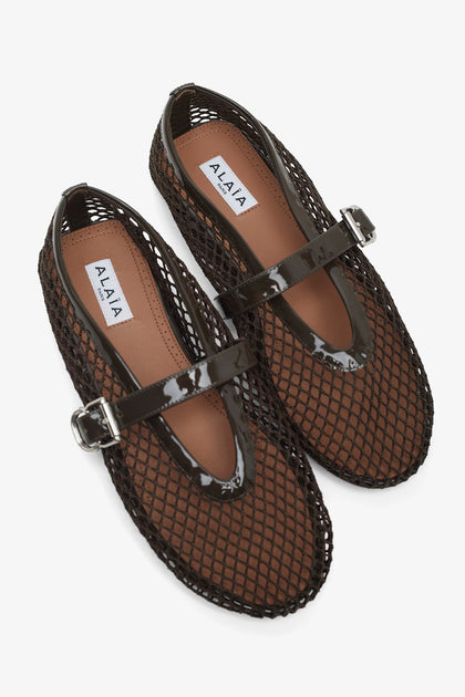 存在感抜群★ALAIA Khaki mesh ballet flats AA27102S-Alaia-Khaki-mesh-