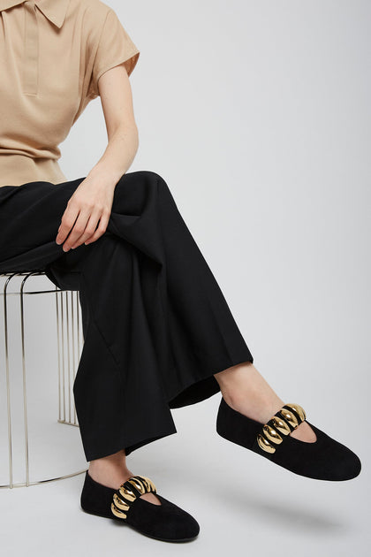 存在感抜群★ALAIA Black jewel ballet flats ALAÏA BLACK JEWEL BALLET FLATS IN FISHNET |ALAÏA US
