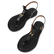 Marcie black leather flat sandals