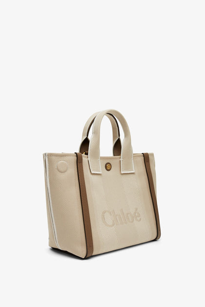 ショルダーバッグ・ポシェット Chloe Carry Small Tote Bag In Beige Striped Canvas Chloé Small Chloé Carry Tote Bag In Canvas in Vegetal beige