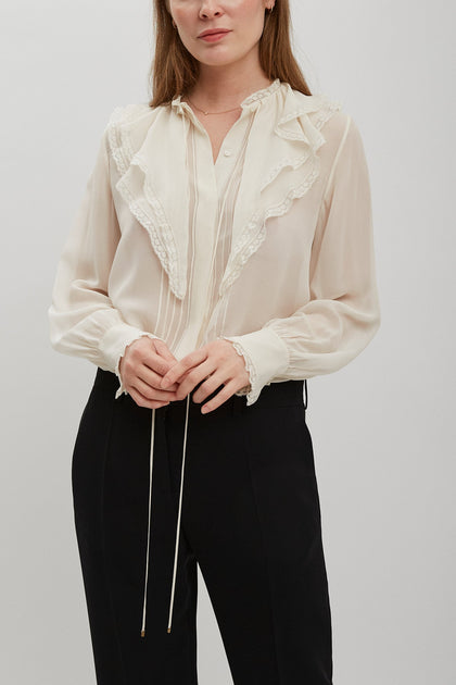 Chloé V Neck Ruffled Blouse In Silk Charmeuse | Chloé US