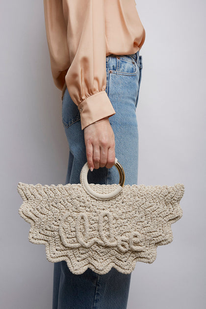 ［大人気！］Chloe BRACELET PARAVENT SMALLBAG CH25US622P2322J Chloé | Bracelet paravent small ivory crochet tote bag