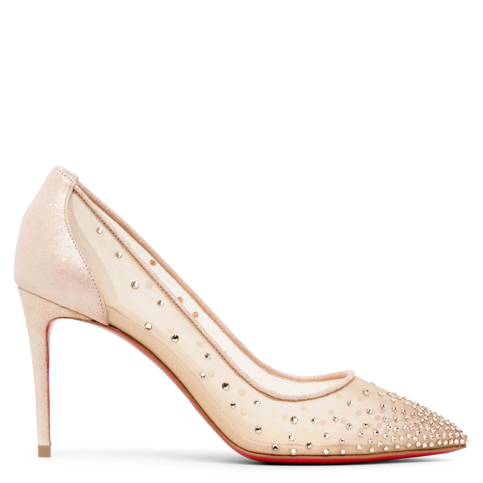 Christian Louboutin | Follies Strass 85 beige suede mesh pumps