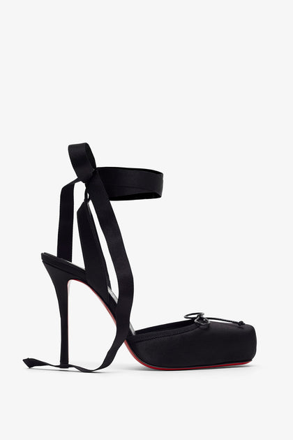 Cassia lace up 100 black satin pumps