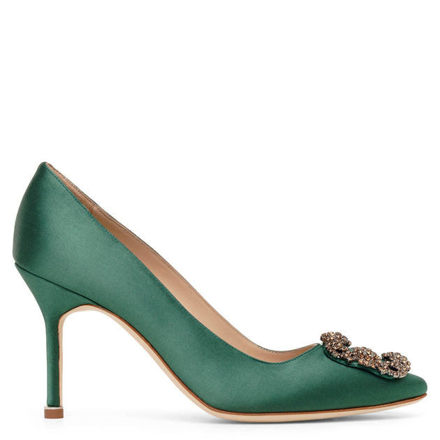 Green shop satin pumps