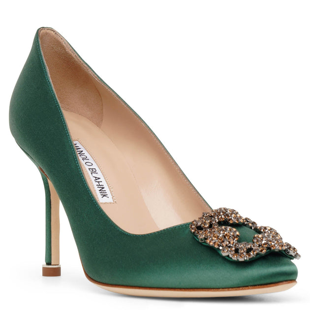 Manolo Blahnik | Hangisi 90 green satin pumps | Savannahs