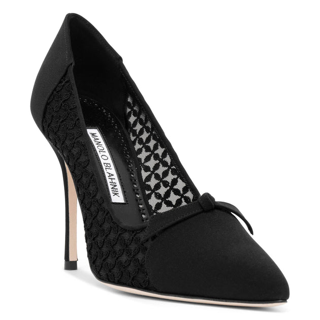 On sale Manolo Blahnik Black Satin Bow Pump Heels