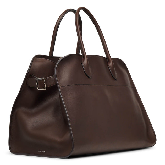 The Row, Soft Margaux 15 dark taupe grain leather bag