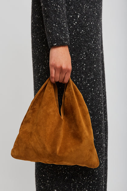 The Row | Small Bindle caramel suede shoulder bag | Savannahs