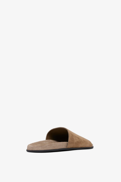サンダル [The Row] Hugh Slide in Suede Hugh Slide Brown in Suede – The Row