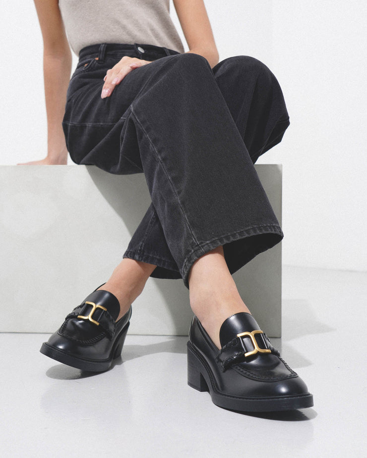 Marcie black leather heeled loafers