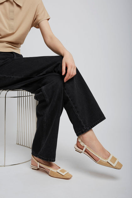 スリッポン ROGER VIVIER 'Belle Vivier' slingback Beige Belle Vivier leather slingback pumps in beige - Roger Vivier