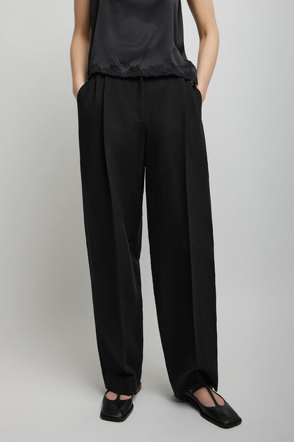パンツ THE ROW LILAS TROUSERS IN BLACK WOOL AND LINEN Lilas Pant Black in Wool and Linen – The Row