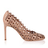 Beige leather laser-cut pump