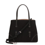 Black suede studded small tote