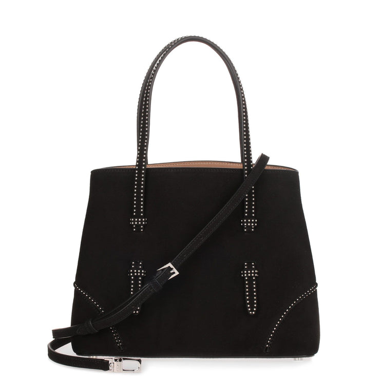 Black suede studded small tote