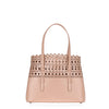Beige leather laser-cut small tote