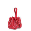 Red leather laser-cut bucket bag