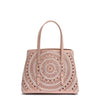 Small beige leather braided tote bag