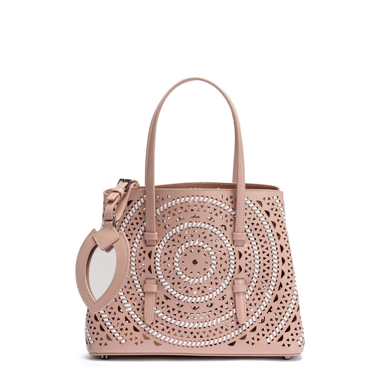 Small beige leather braided tote bag