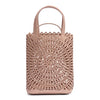 Beige laser-cut leather small bucket bag