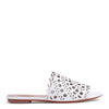 White leather laser-cut slide sandals