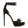 Black suede flower platform sandals