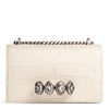 Jewelled white croco satchel
