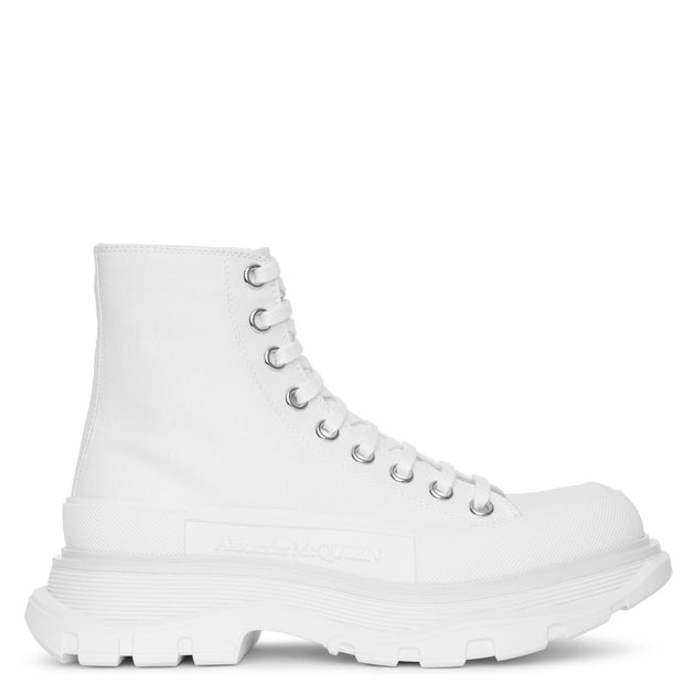 スニーカー Tread Slick Sneakers in Silver and White Fabric AM16119S-Alexander-McQueen-