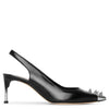 Slingback pin heel black leather pumps