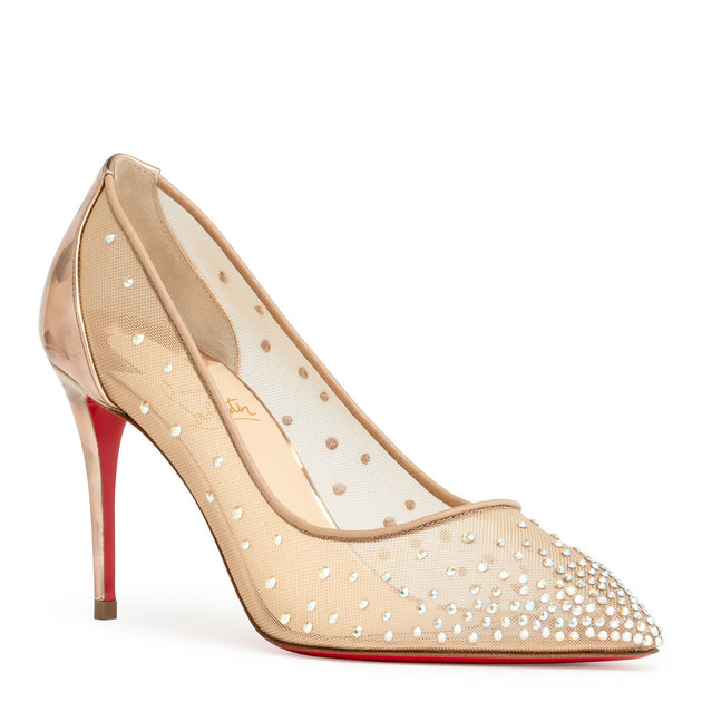 Christian Louboutin Follies Strass 100 Gold Mesh Crystal Pigalle Heel Pump  39 