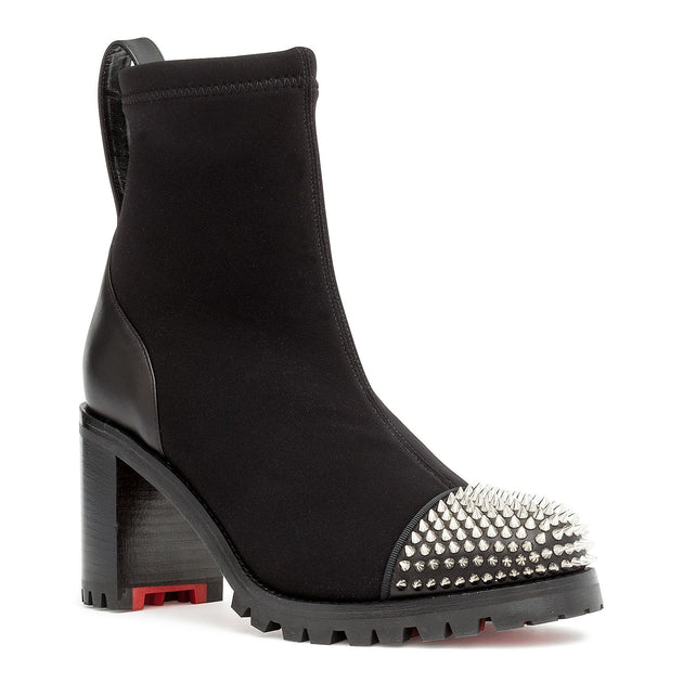 Christian Louboutin Washy 70 Studded Ankle Boots Black Neoprene Size 37 New