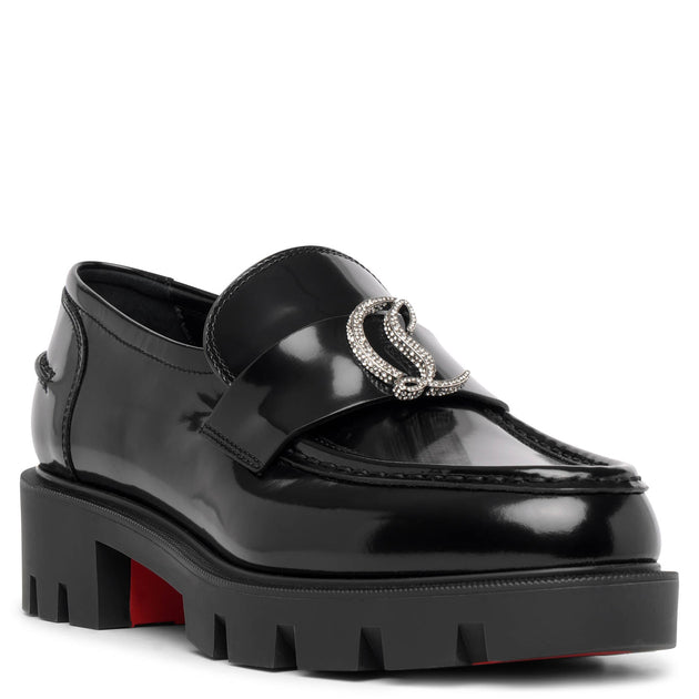 CHRISTIAN LOUBOUTIN CL Moc Lug embellished glossed-leather loafers