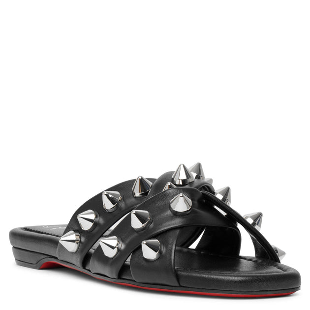 関税込■Christian Louboutin■Miss Spika Club レザースライド Miss Spike Club embellished leather slides in black