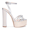 Silver metallic leather platform sandals