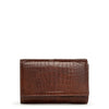 Brown croco embossed leather clutch