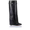 Black fold-over shark lock knee boot