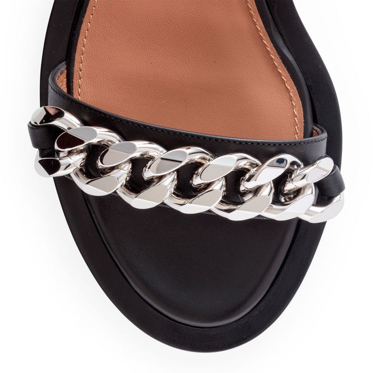 Black leather 2 chain flat sandals