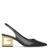 Triangle black leather slingback pumps