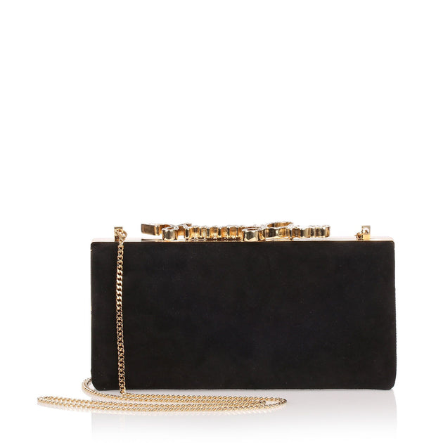 Jimmy Choo | Celeste small black crystal logo clutch | Savannahs