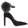 South 100 black suede pom-pom pump