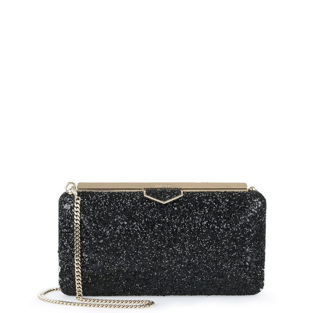 Jimmy Choo Ellipse black coarse glitter clutch Savannahs