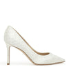 Romy 85 white silver satin pumps