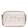 Platinum metallic nappa leather embossed logo camera bag