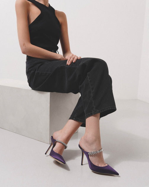 Jimmy Choo Bing 100 purple satin mules Savannahs