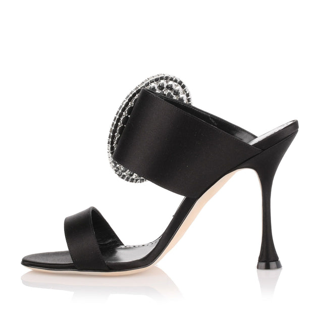 Manolo Blahnik | Fibiona black satin crystal sandal | Savannahs