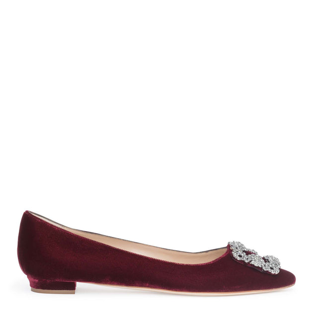 Manolo Blahnik | Hangisi Flat dark red velvet FMC ballerina