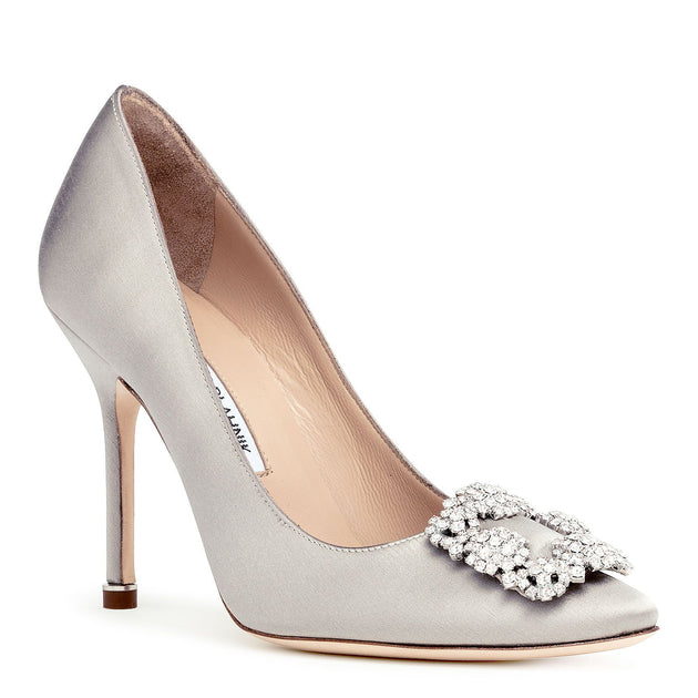 Manolo Blahnik | Hangisi 105 silver grey satin pump | Savannahs